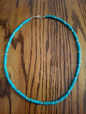 Necklace Heishi Turquoise Natural Stones Size 18"  Handmade Sterling Silver